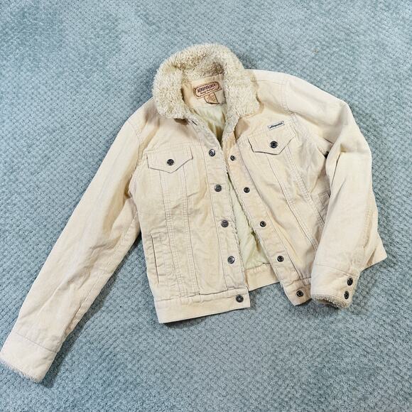 Vintage y2k aeropostale light tan corduroy sherpa collar button down jacket M - Picture 1 of 5
